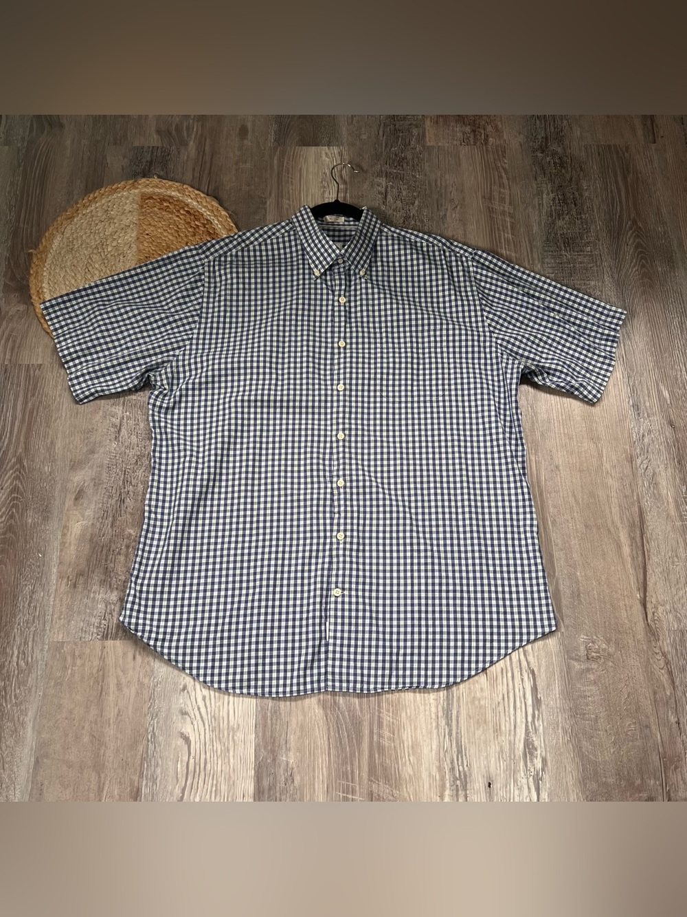 PETER MILLAR Mens Gingham Check Pattern Short Sleeve Button Down Shirt